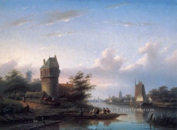  Jan Oil Painting - The Ferry boat Jan Jacob Coenraad Spohler